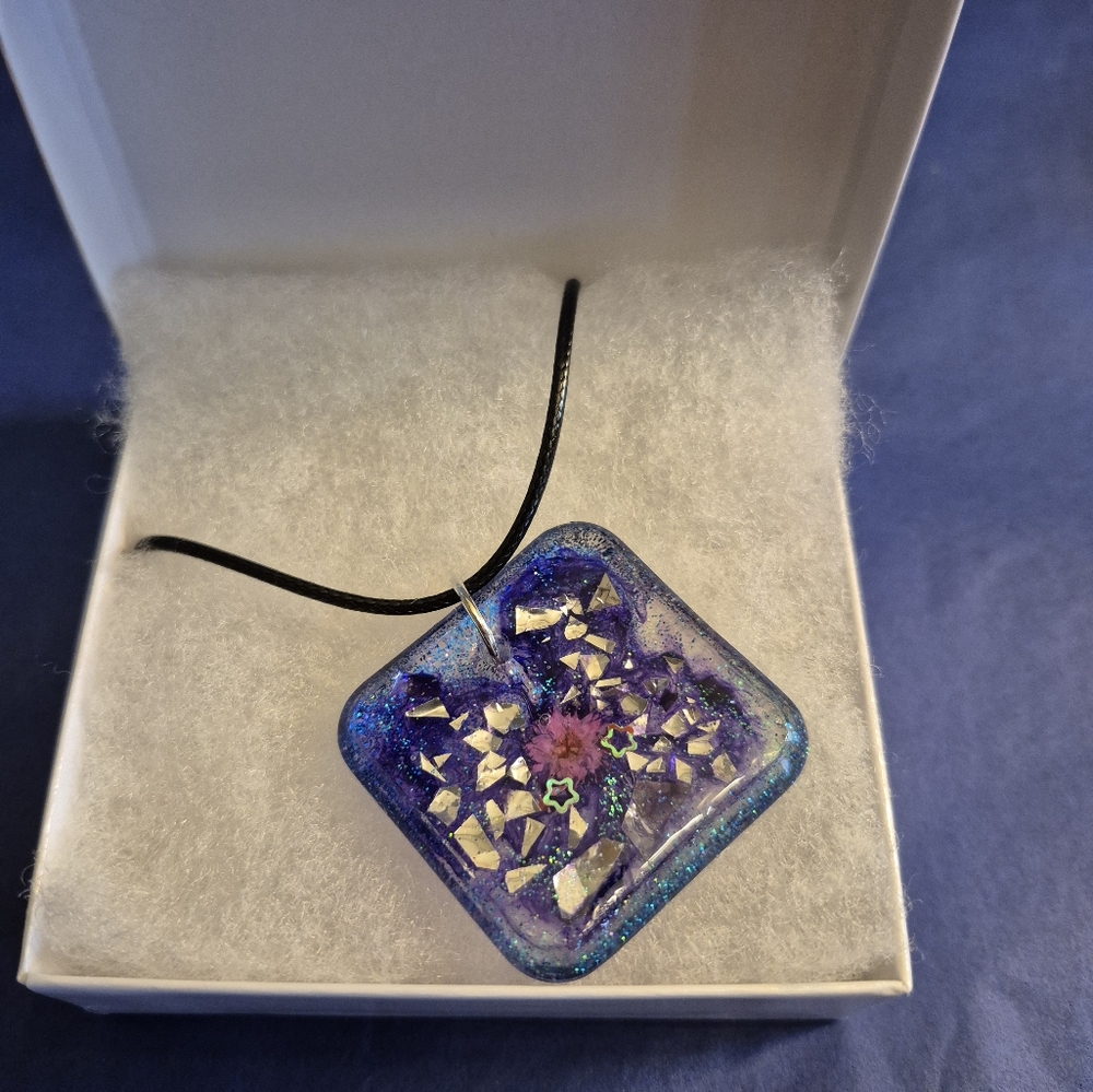 Blue and Purple Resin Pendant Necklace